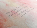 Romantic Calligraphy Canvas Print with Pink Abstract Art, Minimalist Wabi Sabi Aesthetic, Bedroom or Living Room Horizontal Wall Art