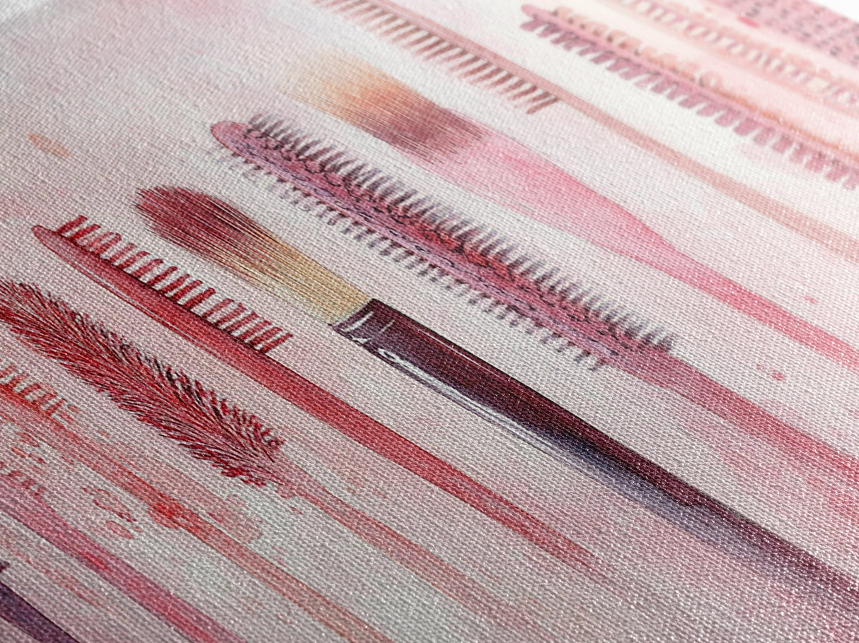 Light Pink Combs and Brushes Wall Art, Framed Canvas Print, Feminine Whimsical Art, Makeup Room Wall Art, Girly Room Decor