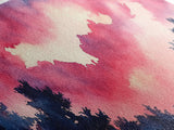 Forest Sunset Framed Canvas Print, Moody Evening Sky Painting, Smoky Mountain Landscape Art, Living Room or Bedroom Wall Decor