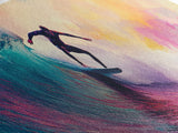 Framed Canvas Print of Vibrant Surf Wall Art with Pink Orange Waves, Coastal Decor, Nautical Painting, Gift Idea, Above Sofa Art