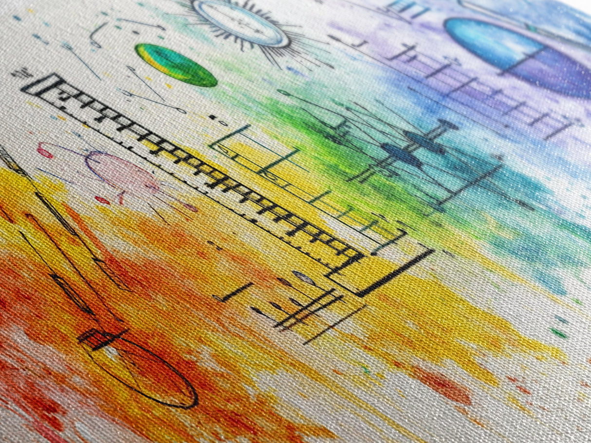 Vibrant Canvas Print of Colorful Science Art with Abstract Chemistry Diagrams, Therapy Art, Brain Art, Guest Room Art, Extra Wide Art
