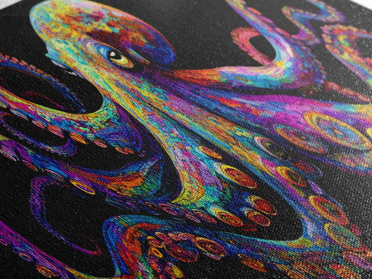 Vibrant Octopus Art Canvas Print Coastal Decor Nautical Wall Art Gift Idea Underwater Ocean Life Abstract Extra Wide Horizontal