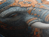 Detailed Elephant Face Framed Canvas Print – Kerala Mural Art, Sacred Geometry Decor, Ganesh Wall Art Rustic Boho Inspired Room Decor