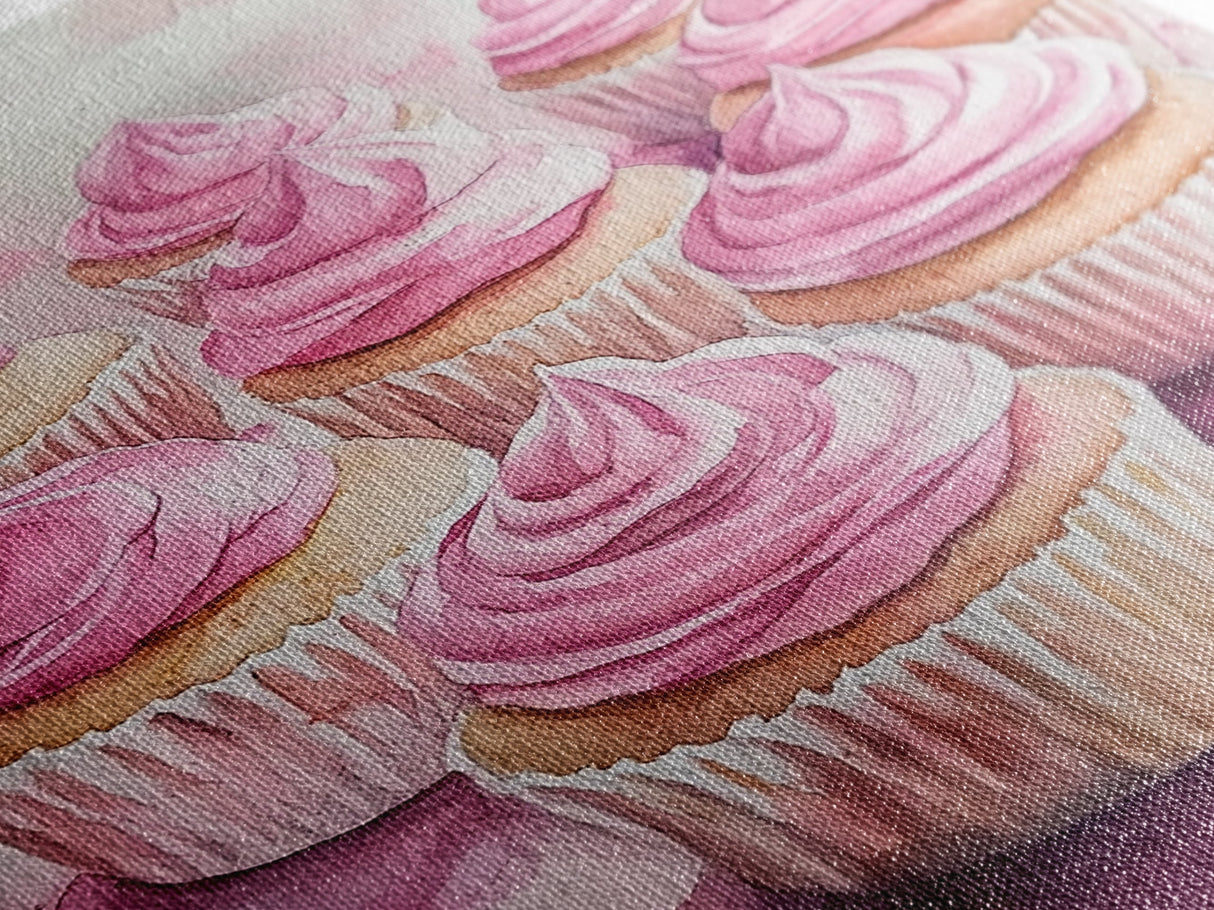 Pink Cupcake Art Canvas Print Kitchen Decor Dessert Illustration Rustic Artwork Food Review Kitchen Art Gift Idea For Her