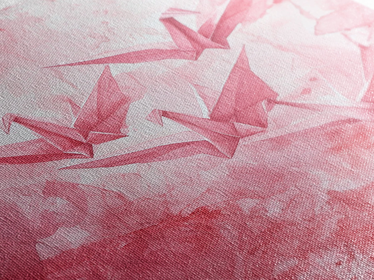 Origami Cranes Canvas Print Japanese Inspired Light Pink Wall Art Whimsical Minimalist Rustic Aesthetic Unique Gift Idea Art