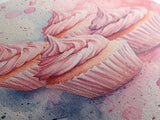 Pink frosted cupcake painting on framed canvas print, whimsical art, food review kitchen art, living room art, guest room decor