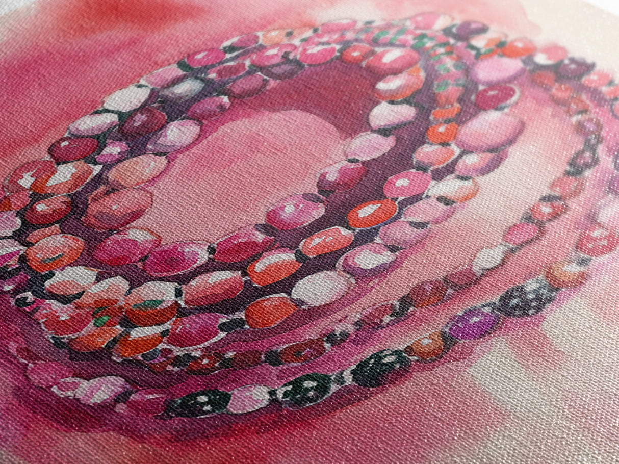 Vibrant gemstone bracelet painting with framed canvas print, gemstone painting, pink abstract art, moody art, living room decor