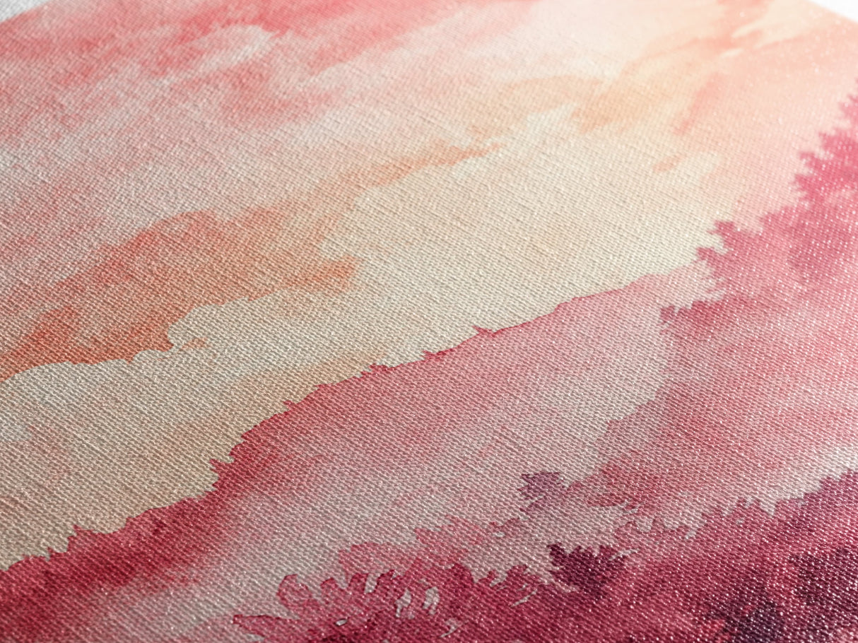 Pink Mountain Sunset Canvas Print, Landscape Painting, Smoky Mountain Art, Pink Orange Wall Art, Bedroom Art, Artistic Decor, Living Room Art