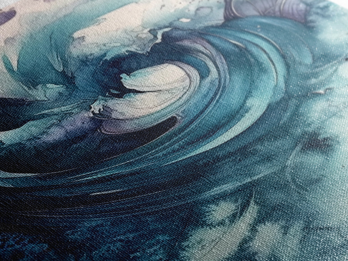 Swirling Teal Abstract Canvas Print Minimalist Coastal Art Modern Zen Wall Decor Living Room Gift Idea Unique Wabi Sabi