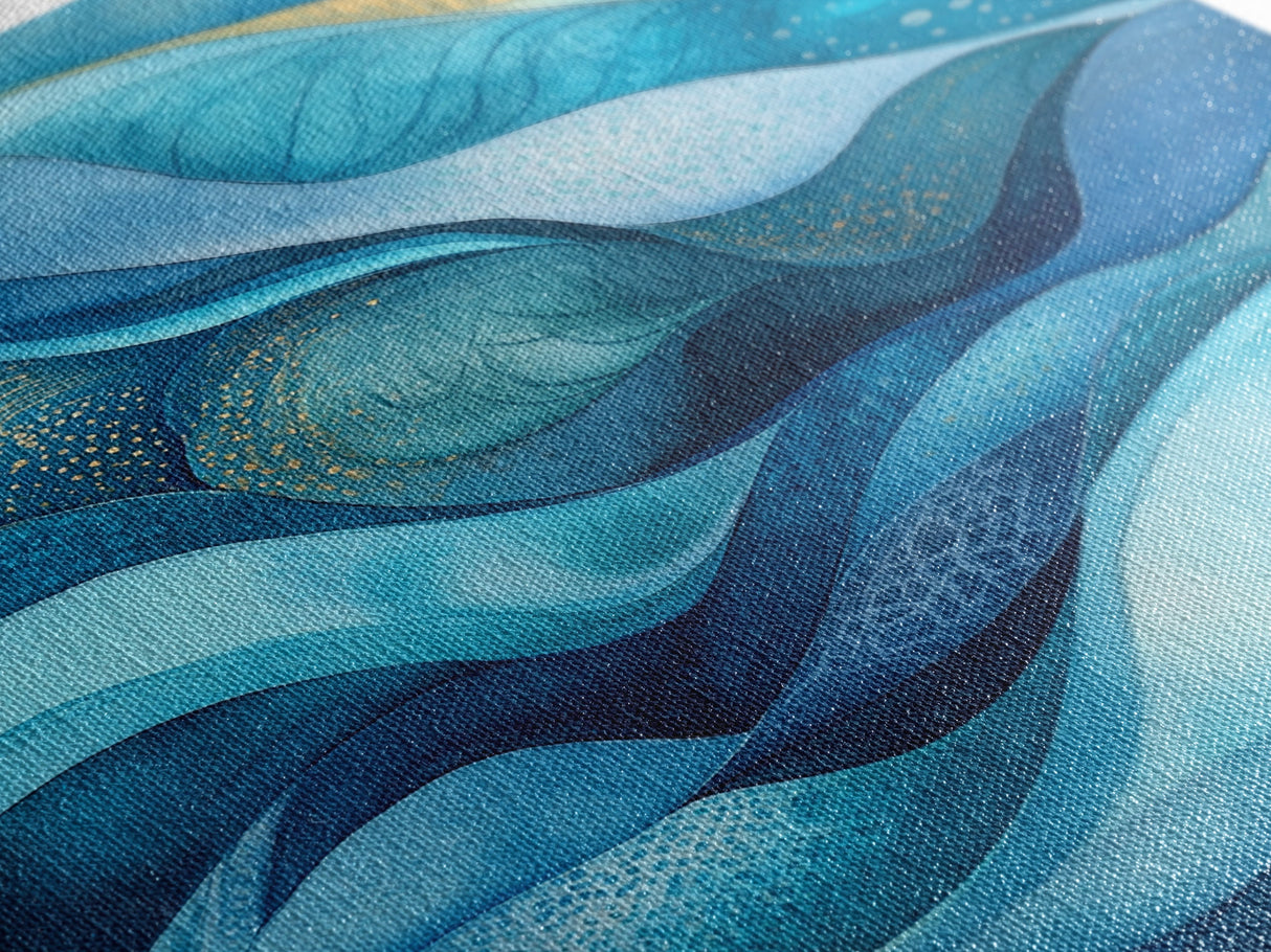 Flowing Blue Waves Canvas Print Modern Coastal Art Abstract Zen Decor Nautical Wall Gift Idea Bedroom Calm Artwork Design