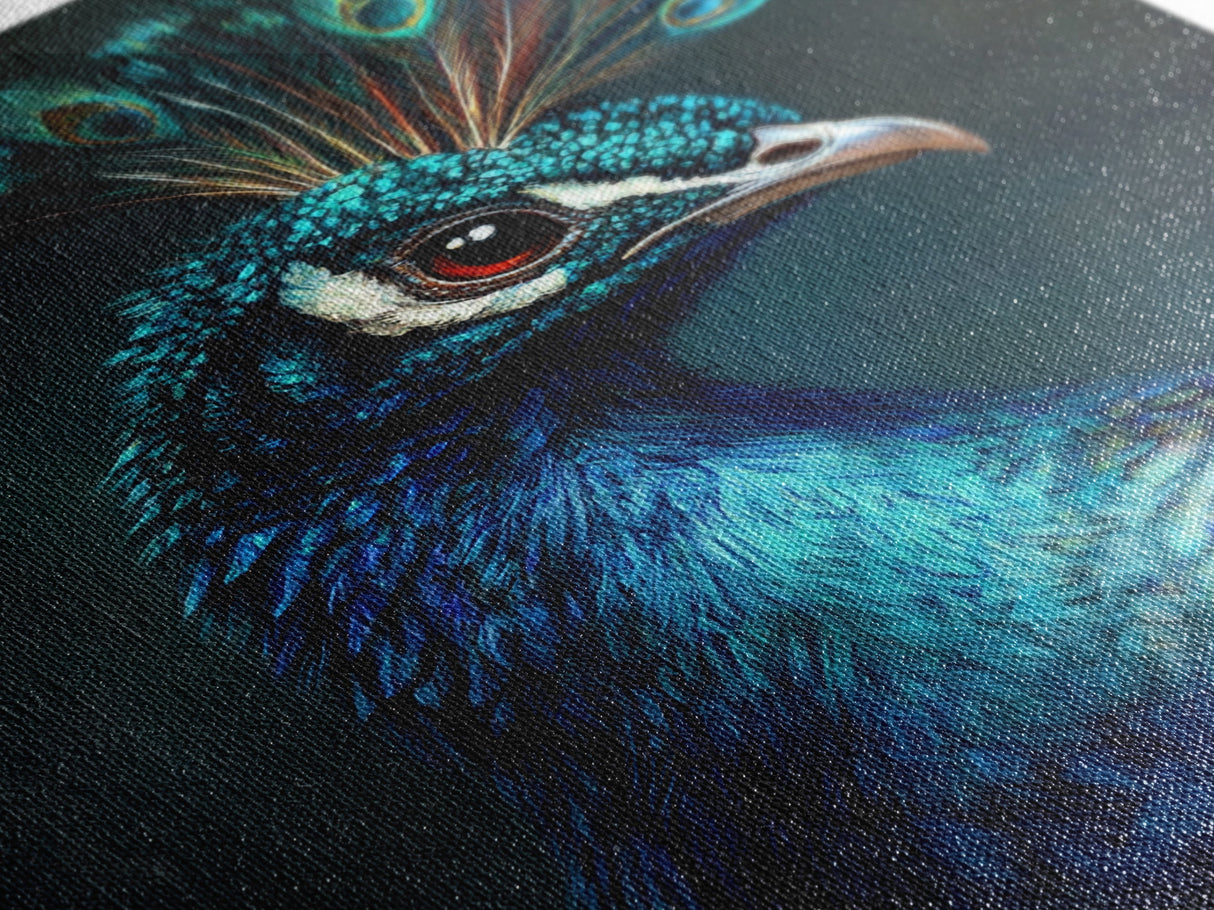 Vibrant Peacock Portrait Framed Canvas Print | Bold Peacock Wall Art | Tropical Bird Painting | Exotic Animal Art | Gift Idea
