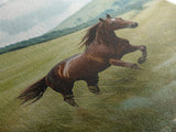 Galloping Brown Stallion Framed Canvas Print Horse Wall Art Rustic Decor Living Room Above Couch Wabi Sabi Style