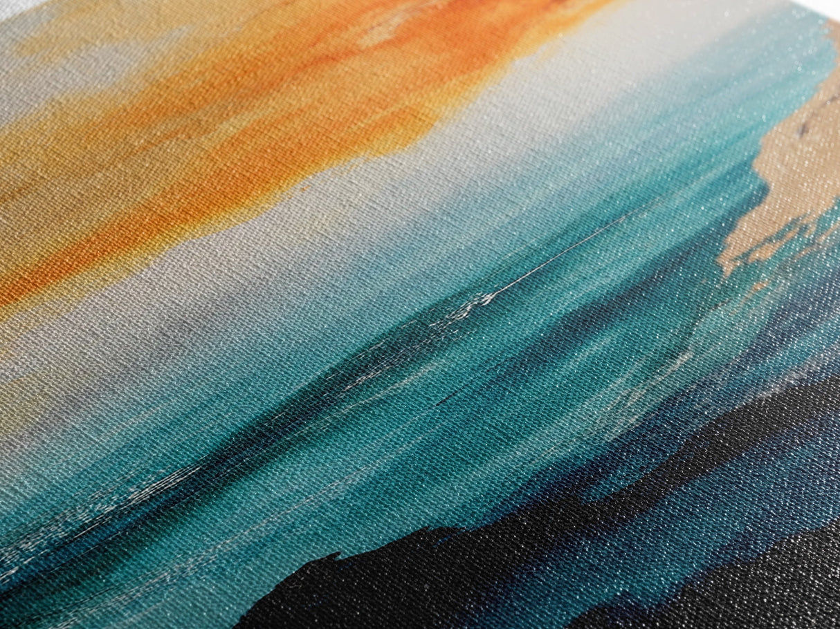 Golden Horizon, painting morro bay, nautical painting, orange abstract art, extra wide art, southwest wall art, Framed Canvas Print
