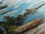 Rocky Shore, Pine Tree Art, Coastal Landscape, Nautical Painting, Blue and Green Wall Art, Framed Canvas Print,