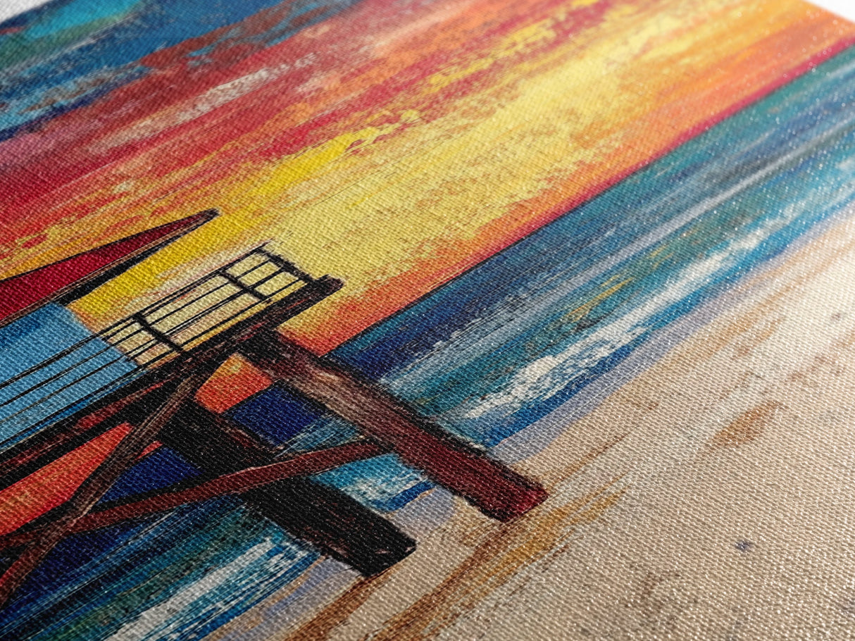 Lifeguard Tower, Surf Wall Art, Coastal Cowgirl Decor, Beach Painting, Nautical Wall Art, Framed Canvas Print