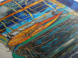 Crayfish painting, nautical wall art, rustic art, kitchen decor, fisherman painting, blue and orange, framed canvas print, gift idea