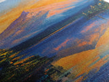 Landscape Painting, Framed Canvas Print, blue and green wall art, panoramic painting, extra wide art, mountain painting