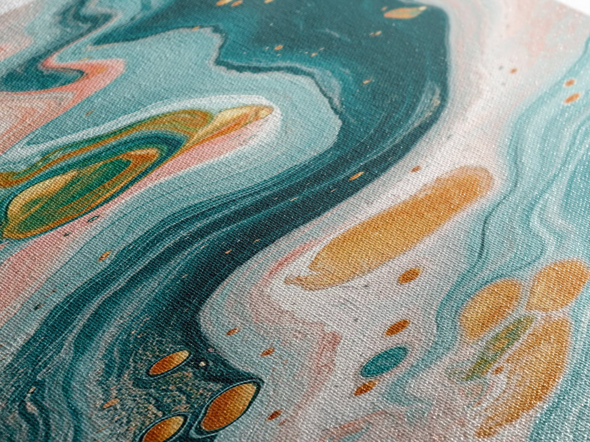 Fluid Art, pink orange wall art, teal wall art, modern abstract painting, contemporary art, fluid acrylic painting, Canvas Print