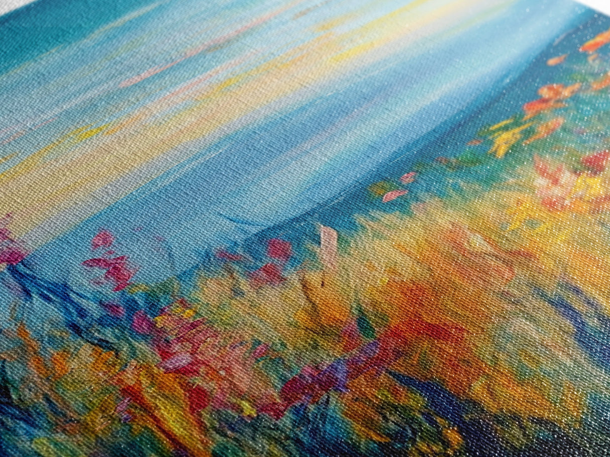 Wildflower Hills, landscape painting, California poppy art, mountain painting, scenic artwork, nature wall art, bedroom art
