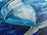Dolphin painting, ocean life wall art, blue and green wall art, nautical painting, marine life decor, framed canvas print