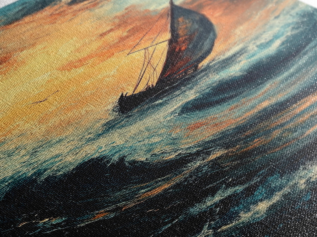 Sailboat in Storm, nautical painting, coastal decor, seascape painting, fisherman painting, framed canvas print, rustic wall art