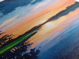 Lake Sunset, Reflections, Moody Art, Framed Canvas Print, Coastal Landscape Art, Horizontal Wall Art, Above Sofa Art