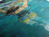 Woman Swimming, Coastal Painting, Framed Canvas Print, Surf Wall Art, Ocean Art, Blue and Green Wall Art, Abstract Art