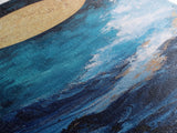 Golden Moon, crashing waves, nautical painting, moody art, coastal wall art, wabi sabi art, framed canvas print, ocean painting