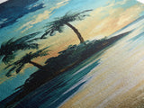 Tropical Sunset, palm tree painting, Hawaii art, ocean waves, coastal wall art, nautical decor, framed canvas print