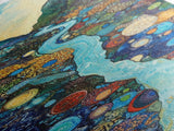 Abstract River, mosaic wall art, blue and green wall art, geometric wall art, whimsical art, framed canvas print, tall narrow art