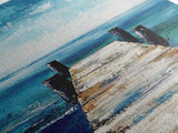 Dock on Water, Coastal Landscape Art, Nautical Wall Art, Seascape Painting, Rustic Decor, Tall Narrow Art, Canvas Print