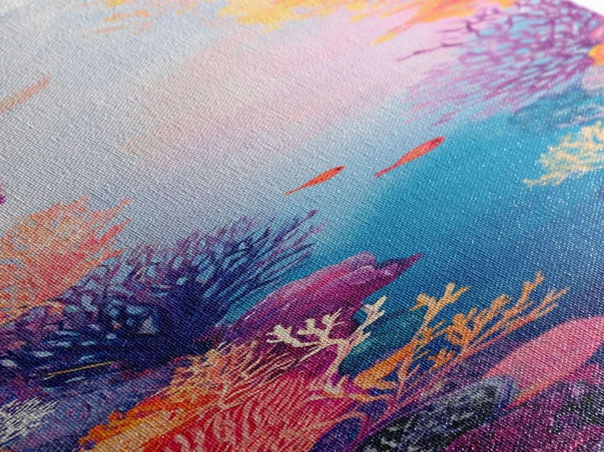 Vibrant Coral, koi fish painting, whimsical art, pink orange wall art, ocean painting, seascape painting, beach house art, canvas print