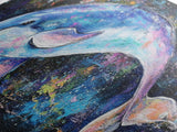 Cosmic dolphin, dolphin painting, ocean wall art, nautical painting, whimsical art, blue and green wall art, framed canvas print