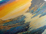 Sunset River, mountain painting, vertical wall art, nature art, framed canvas print, above sofa art, extra wide art, rustic decor