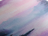 Misty Mountains, smoky mountain art, light pink wall art, framed canvas print, soft pastel art, pine tree art, above couch art