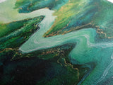 Emerald River, sage green wall art, framed canvas print, minimalist art, extra wide art, rustic decor, long narrow art