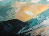 Sunset Cliffs, nautical wall art, coastal painting, surf wall art, panoramic art, above couch art, boho art, Framed Canvas Print