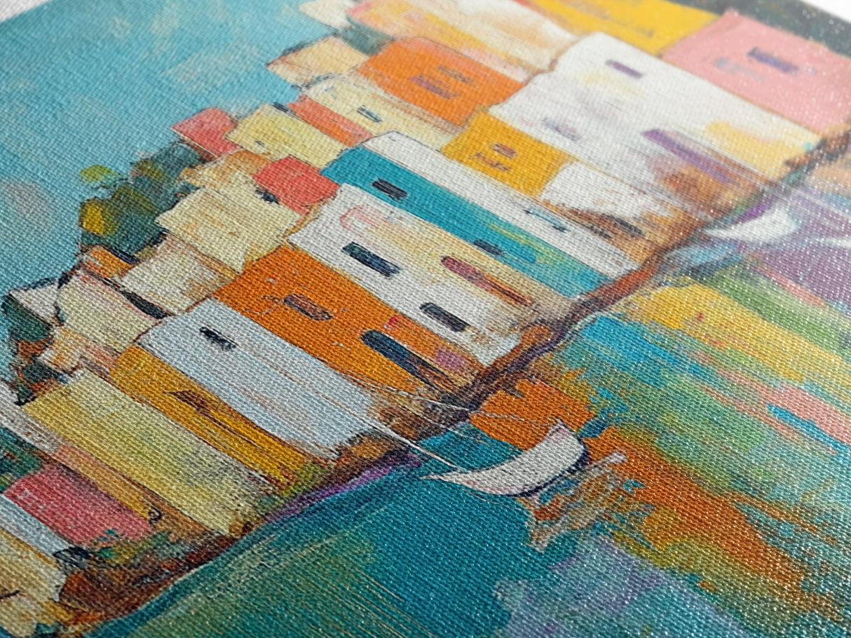 Mediterranean Village, coastal painting, Italy art, colorful homes, seascape painting, extra wide art, Canvas Print, panoramic art