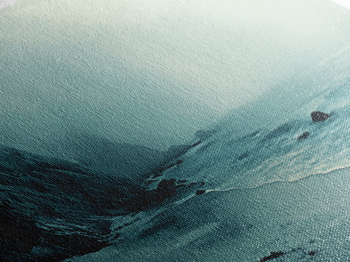 Foggy Beach, coastal decor, nautical painting, moody art, extra wide art, horizontal wall art, Canvas Print, bedroom art