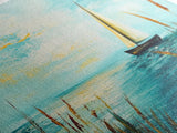 Serene Sailboat, Canvas Print, sailboat painting, coastal painting, nautical wall art, blue and green wall art, extra wide art