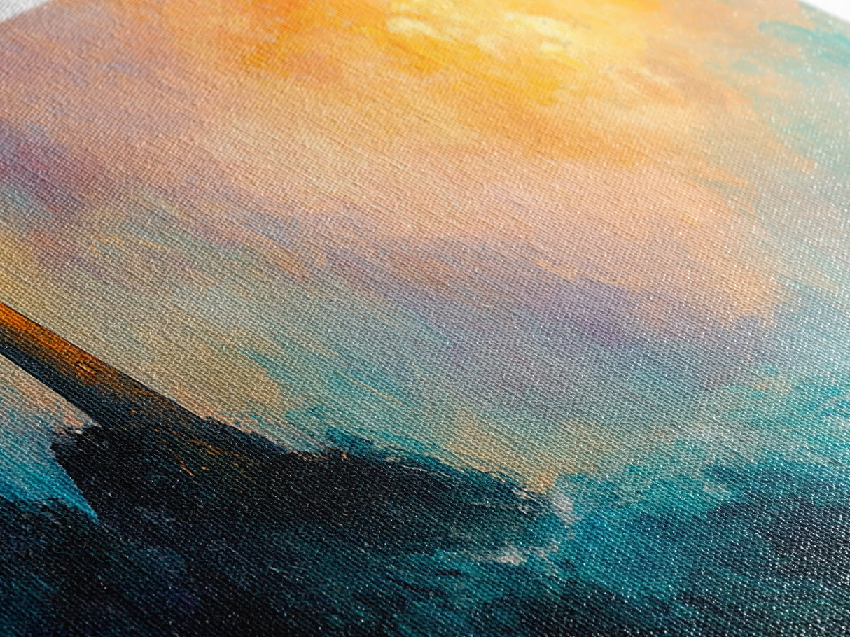Lighthouse Sunset, coastal painting, nautical wall art, seascape painting, lighthouse art, framed canvas print, panoramic art