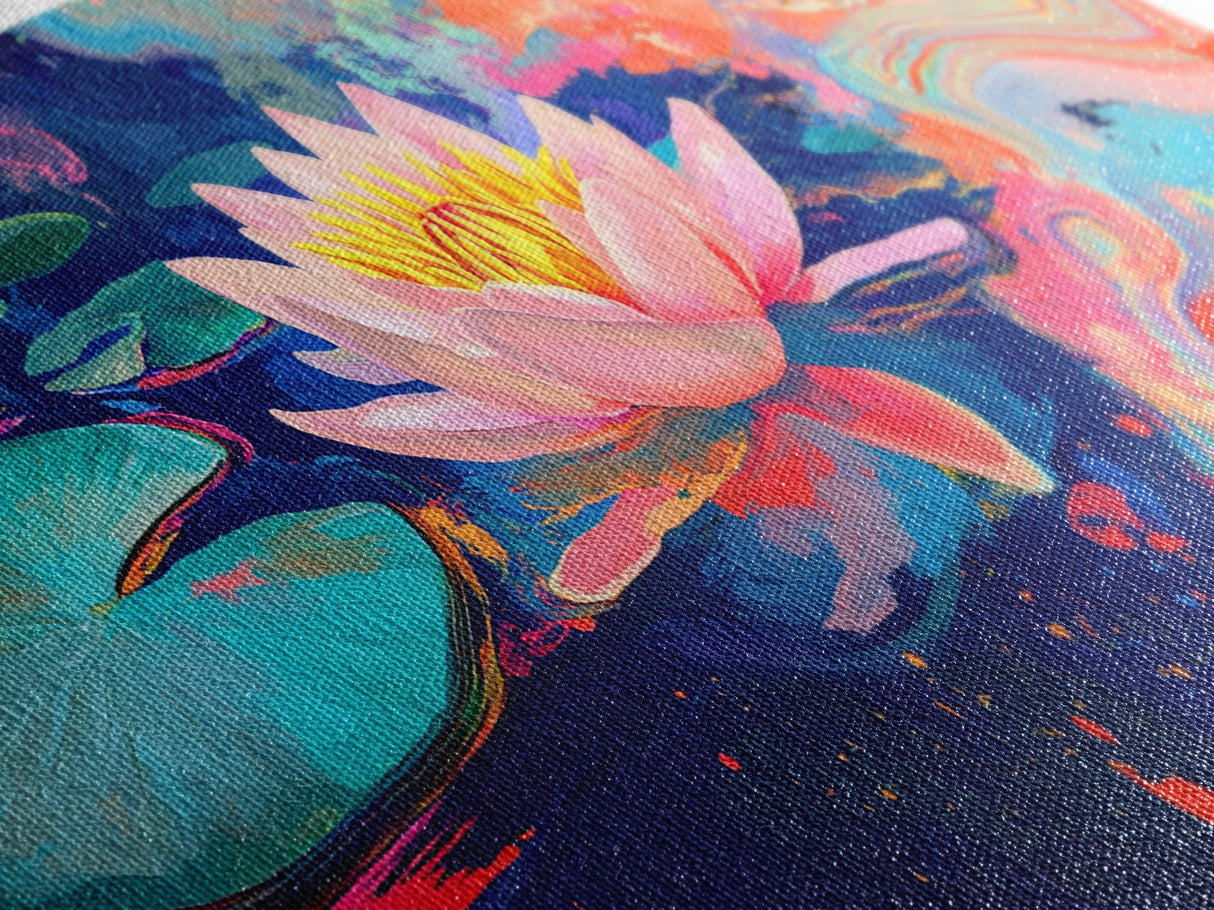 Water Lily, koi fish painting, botanical prints, pink orange wall art, floral painting, nature wall art, framed canvas print