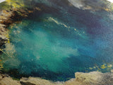 Hidden Lagoon Painting, landscape painting, blue and green wall art, wabi sabi wall art, framed canvas print, nature painting