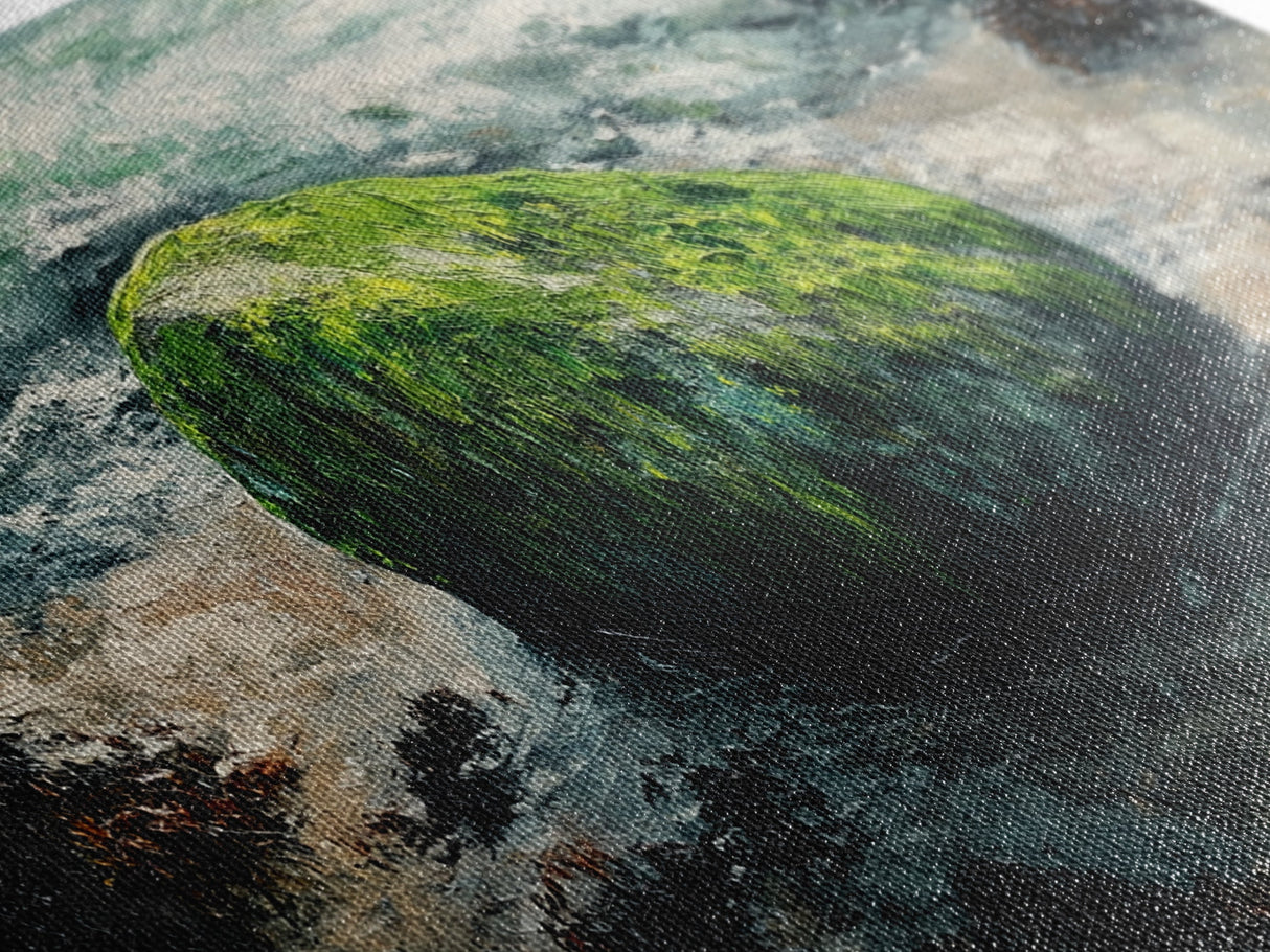 Mossy Rock, Ireland painting, framed canvas print, coastal wall art, nautical wall art, moody art, original painting, rustic decor