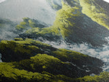Waterfall Moss, green wall art, framed canvas print, mountain painting, zen wall art, rustic decor, original painting, above couch art