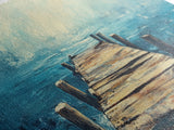 Rustic Dock, Nautical Wall Art, Framed Canvas Print, Coastal Landscape Art, Ocean Painting, Seascape Painting, Extra Wide Art