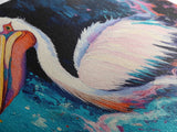 Bird art, pelican painting, framed canvas print, coastal decor, extra wide art, tropical painting, colorful abstract wall art