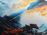 Sunset Lake Reflection, panoramic art, landscape painting, framed canvas print, mountain painting, extra wide art
