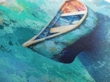 Floating Boat, teal watercolor, impressionist seascape, peaceful ocean, nautical painting, Canvas Print, coastal decor, rustic art