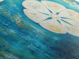 Abstract Floral, Botanical Prints, Coastal Landscape Art, Wabi Sabi Art, Framed Canvas Print, Extra Wide Art, Blue and Gold Wall Art
